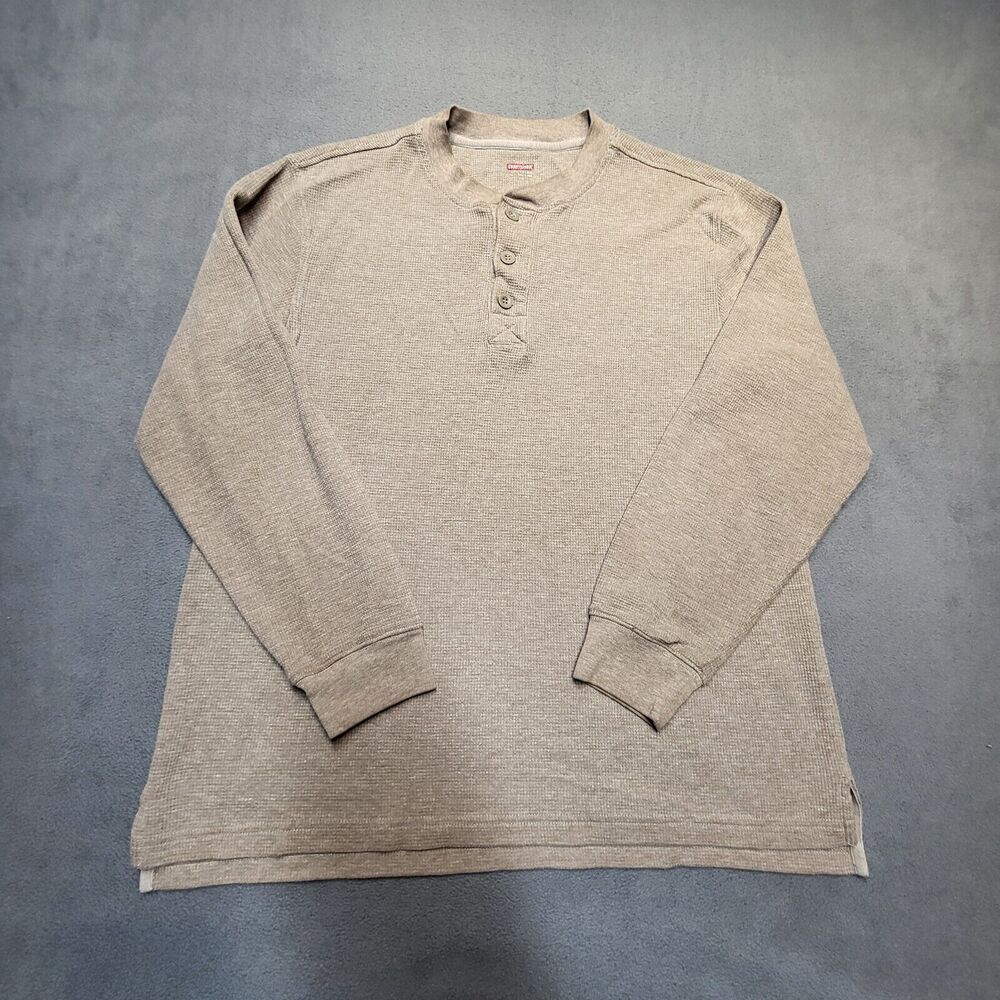 Craftsman Shirt Mens L Brown Long Sleeve Waffle Knit Quarter Button